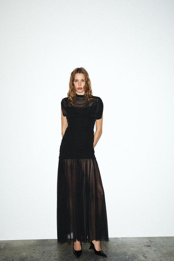 Vestido midi drapeado combinado