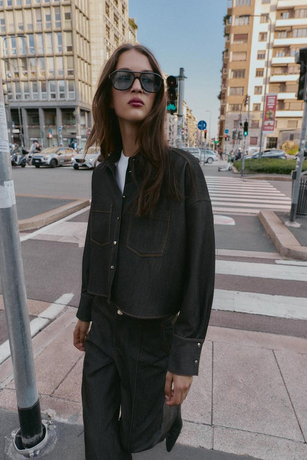Camisa oversize pespuntes contraste